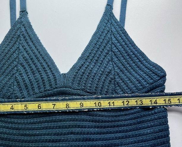 Olive & Oak Nordstrom  Ribbed Crochet Knit V-Neck Bralette Tank Blue Medium NEW