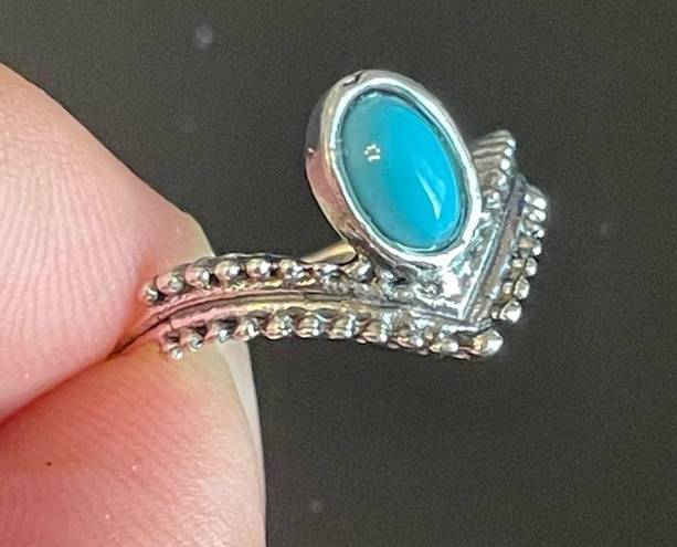 Turquoise stone princess crown ring size 5