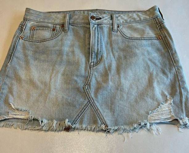 American Eagle  Womens Skirt SIze 10‎ Blue Denim Mini Distressed Mini Skirt