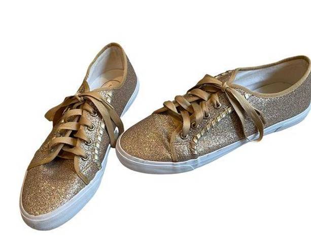 Jack Rogers  Carter Glitter Sneakers Metallic Gold Lace Up Sparkle