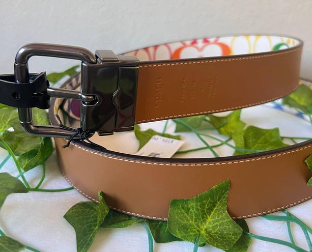 Coach  Roller Buckle Cut To Size Reversible Belt In Rainbow Signature Canvas, 38C4153