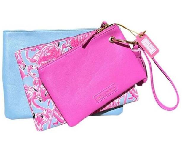 Simply Southern NWT‎  Women's Flamingo 3 in 1 Clutch/Wallet Leather Set Pink/Blue