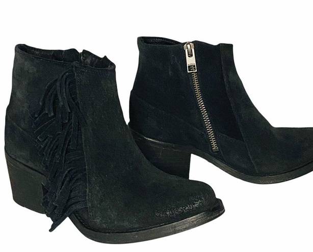 All Saints Bonny West Black Suede Fringed Booties Boots Size 5 / 36