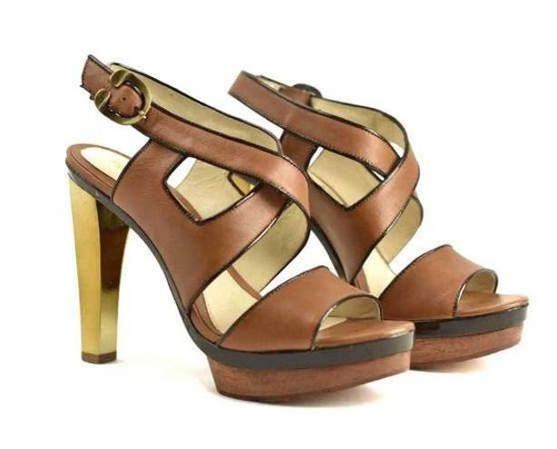 L.A.M.B. Gwen Stefani Brown Gold Leather Platform Heels Size 8.5