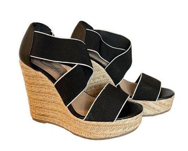 Candie's  black and white strap wedge espadrilles size 6