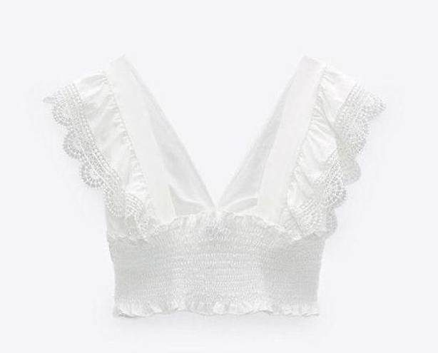 ZARA WHTE RUFFLED BLOUSE CROP TOP XS