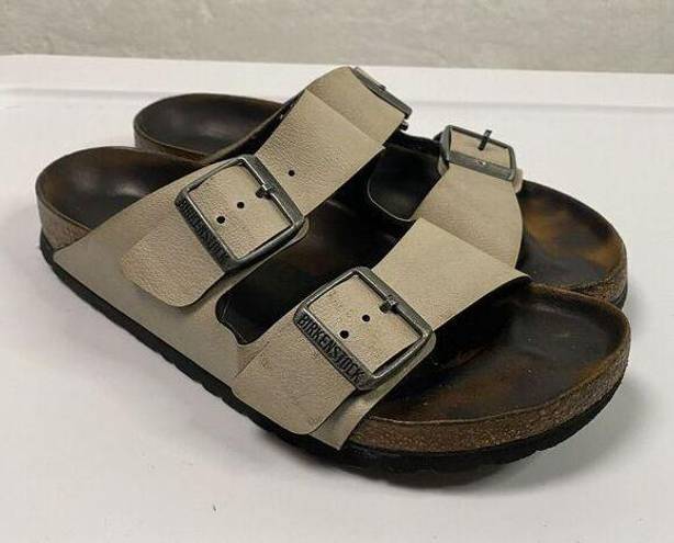 Birkenstock  Arizona Beige Leather Birko-Flor Slide Sandals EU 37 US W6 Narrow