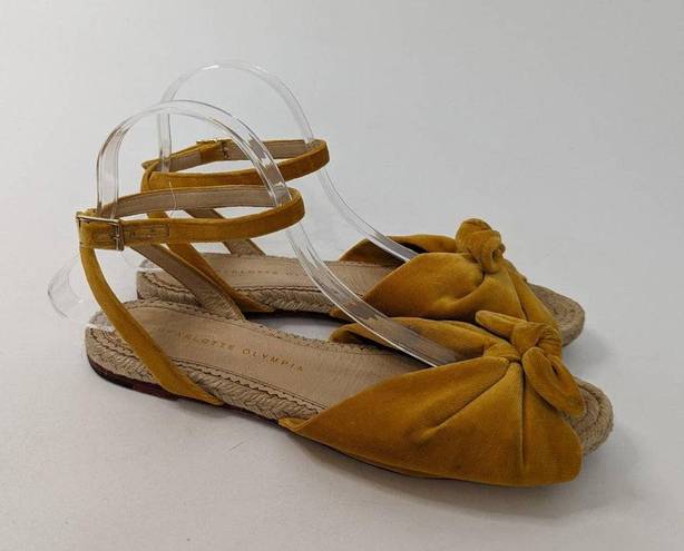 Charlotte Olympia  Marina Yellow Velvet Bow Espadrilles Flats Size 40 Preowned