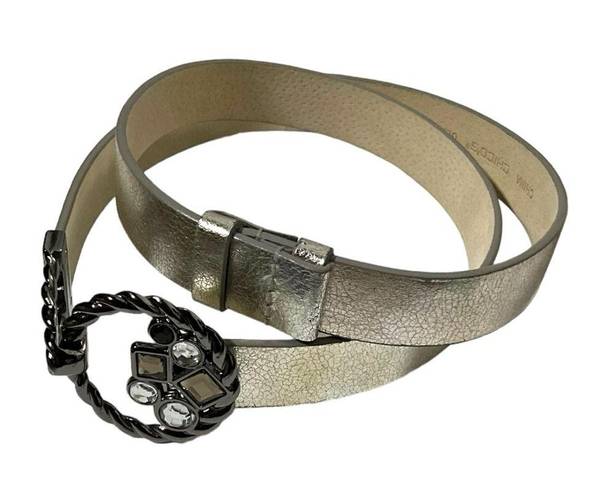 Chico's Chico’s leather belt silver crackled metallic adjustable slider S/M