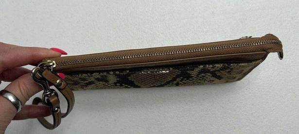 Coach  Madison Python Snake Print Zippy Wallet Wristlet Light Gold Natural Beige