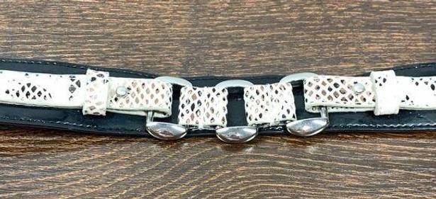 White House | Black Market  Women's 3 Snap Leather Belt Black And White Size Small