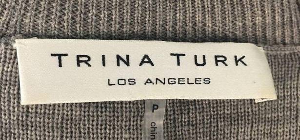 Trina Turk  Gray Wool Knit Mock Neck Short Sleeve Belted Tunic Sweater XS-SM