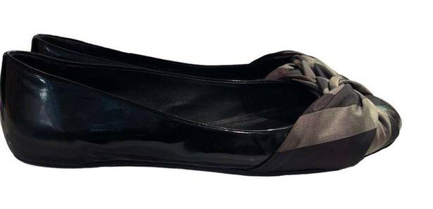 Burberry  Nova Check Patent Leather Ribbon Ballet Flats Sz 38.5