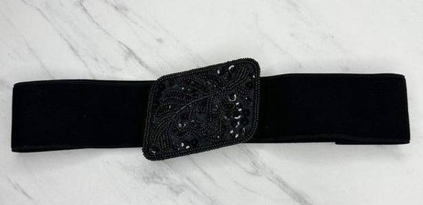 Buckle Black Floral Beaded  Stretch Cinch Belt Size Medium M Large L Womens