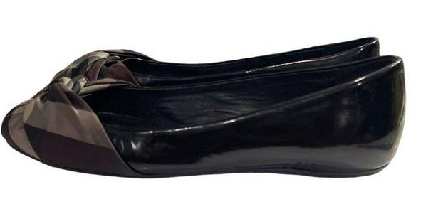 Burberry  Nova Check Patent Leather Ribbon Ballet Flats Sz 38.5