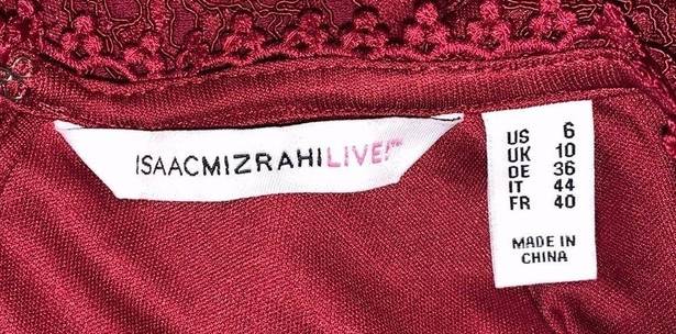 Isaac Mizrahi  LIVE! Burgundy Macrame Lace Sheath Dress Bell Sleeves Size 6