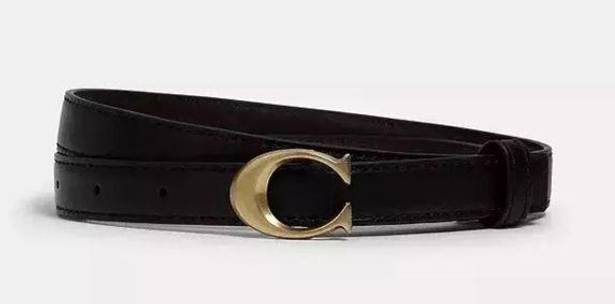 Coach NWOT  Gold Tone Signature Buckle Belt 18mm Black Leather Women’s Size Small