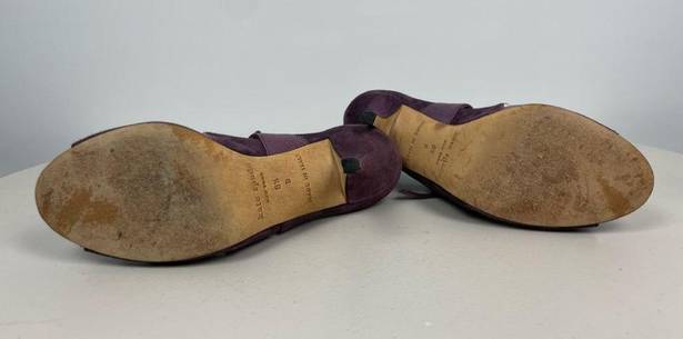 Kate Spade Eggplant Purple Chad Suede Leather Lizard Print Lace Up Open Toe Heel