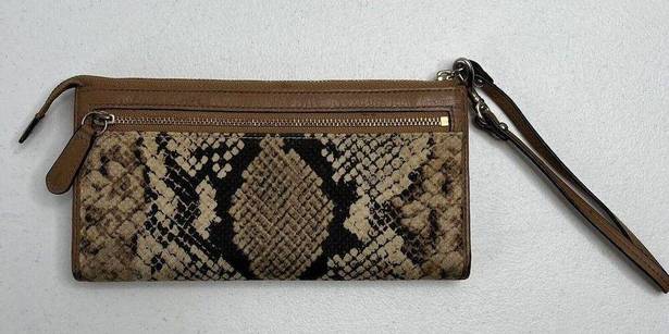 Coach  Madison Python Snake Print Zippy Wallet Wristlet Light Gold Natural Beige