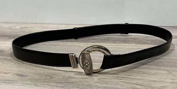 Chico's Black Leather Waist Belt Gold Silver Buckle Slide Adjustable 22”-41”