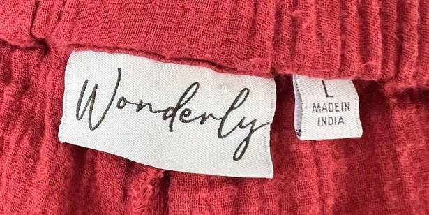 Wonderly  Red 100% Cotton Wide Leg Textured Stretchy Pants ~ Size Large