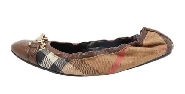 Burberry  Heritage House Check Shipley Ballet Flats Tan Brown Size 38