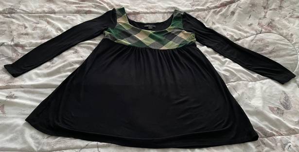 Forever 21 Vintage Y2K  Black Tunic with Green Plaid Detailing, size S Made in USA