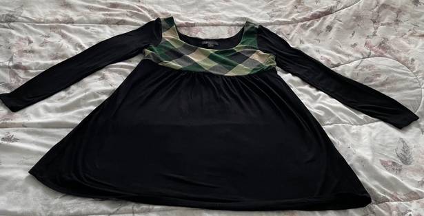 Forever 21 Vintage Y2K  Black Tunic with Green Plaid Detailing, size S Made in USA