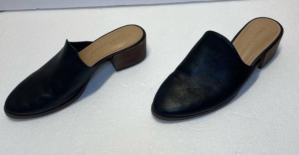 Gibson Latimer JOURY BLACK LEATHER BLOCK HEEL MULES Sz 9 Almond Toe