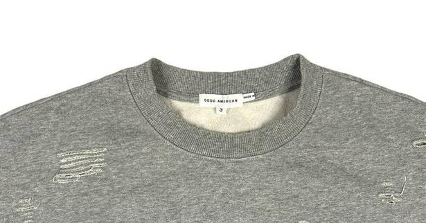 Good American  Size 3 US L Distressed Cropped Boyfriend Sweatshirt Heather Gray