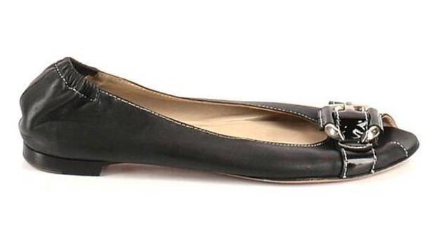 Buckle Black AGL Ballet Flats Shoes 10 Leather Peep Toe  Luxury