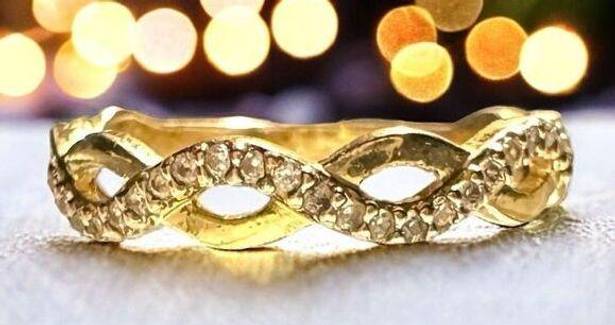 infinity 10k Yellow Gold & Genuine Diamond Eternity  Band Ring TESTED Size 6