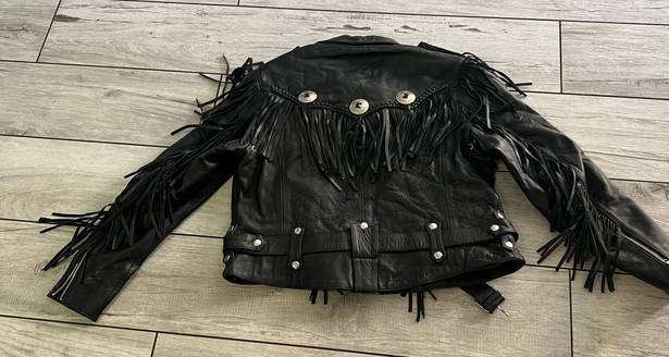 FMC Leather Fringe Riding Jacket Black Size L