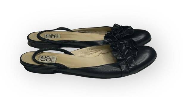 Barney’s New York HTF: Barneys New York Coop ꧁ Slingback Ruffled Leather Ballet Flats ꧂ Black