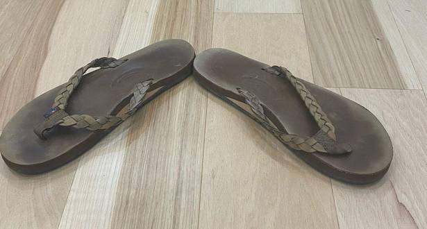 Rainbow Sandals Rainbow thong sandles Sz 7 leather flip flops brown slip ons