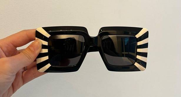 Loewe  Women's Black White Anagram Stripe Square Sunglasses Oversized Gold Logo