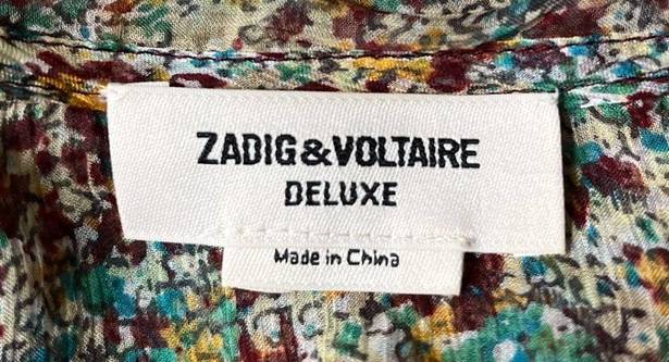 Zadig & Voltaire  Rimana Ruffle Cap Sleeve Silk Dress Green Blue Maroon Size XS