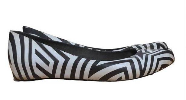 Melissa  + Gareth Pugh Womens Ballet Flats Shoes Black White Slip On Geometric 10