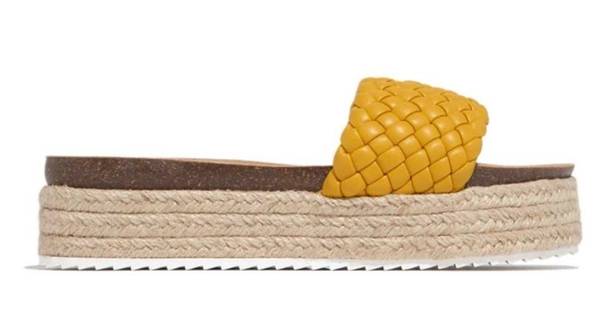 Yellow Braided One Band Platform Slip On Sandal Size 10