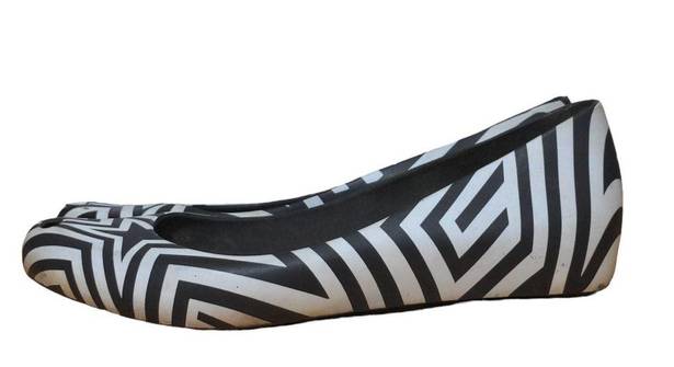 Melissa  + Gareth Pugh Womens Ballet Flats Shoes Black White Slip On Geometric 10