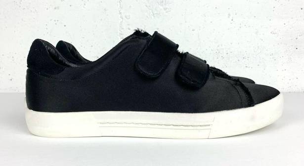 Joie  Diata Satin Two Strap Low Top Sneakers Hook and Loop Round Toe Black Size 9