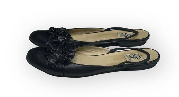 Barney’s New York HTF: Barneys New York Coop ꧁ Slingback Ruffled Leather Ballet Flats ꧂ Black