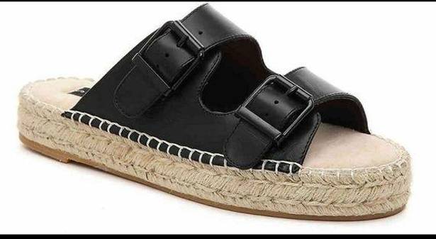 Steve Madden Steven  Black Lapis Espadrille Leather Platform Sandal 8M Bohemian