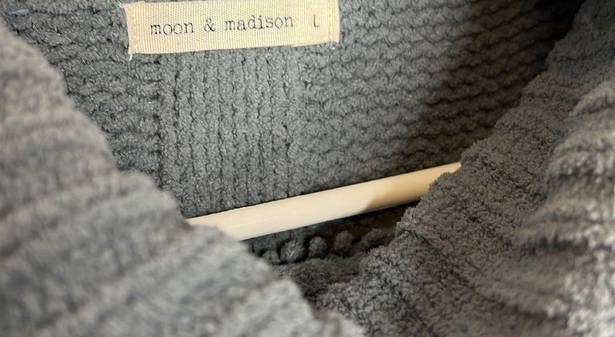 The Moon  & Madison Blue-Gray Plush Cowl Neck Knit Sweater