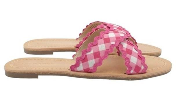 Draper James NIB  Piper Flat Sandals in Raspberry Pink Gingham Women's Size 8