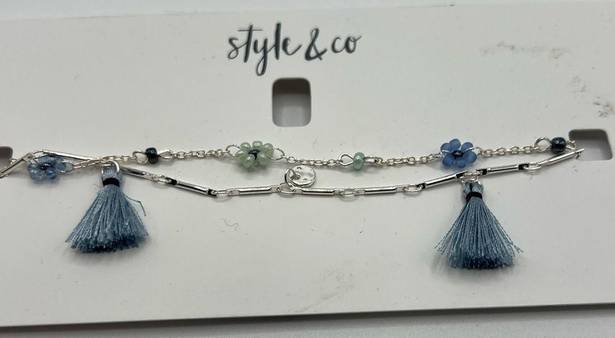 Style & Co  Flower Tassel Double-Row Ankle Bracelet in Silver-Tone NWT MSRP $25