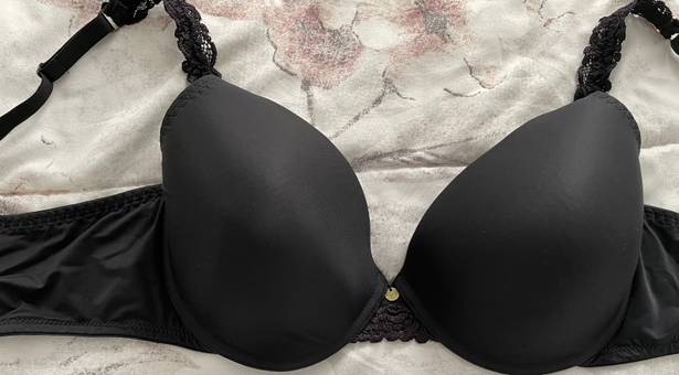 Natori Bra Black Body Double with Lace Full Fit, size 34DD