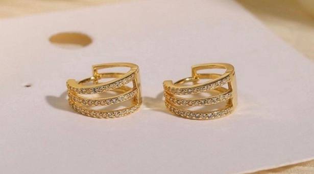 18K Gold Plated Three Circles Hoop Earrings for Women, CZ Cubic Zirconia Earrings