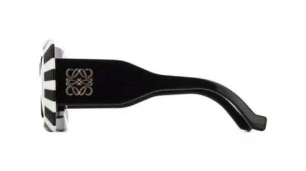 Loewe  Women's Black White Anagram Stripe Square Sunglasses Oversized Gold Logo