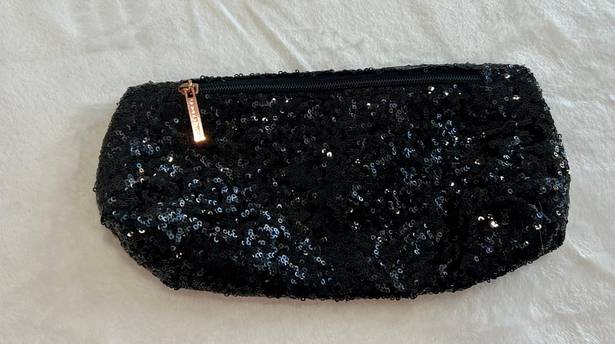 Victoria's Secret Victoria’s Secret Black Sequin Clutch Purse Zipper Pocket Rose Finish Hardware